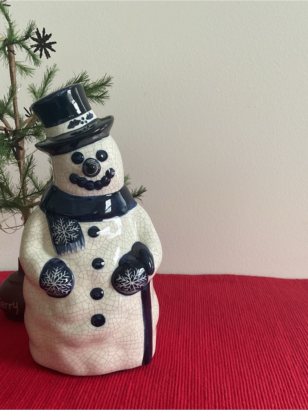 The Potting Shed Dedham Pottery Vintage Snowman Figurine, Holiday Winter Decor